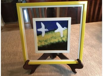 Sea Gulls On Tile.  Made In England Glass Frame