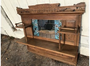 Antique Wall Unit W/ Stained Glass Insert