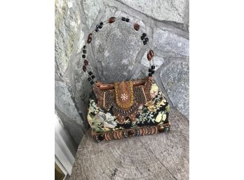 Amazing Tapestry  And Beaded  Bag ~ Suede Accents ~ MINT