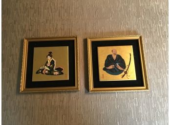 Pair Vintage Asian Handpaintings ~ Made In Japan ~