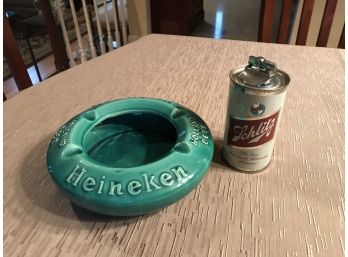 Vintage Heineken Ashtray & Schlitz Lighter ~ MINT ~