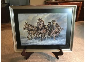 SIGNED  Horse W/ Chariot And Man
