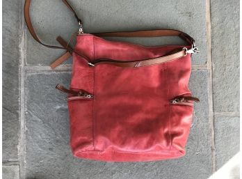 TANO Muted Red Leather Bag W/ Brown Leather Straps