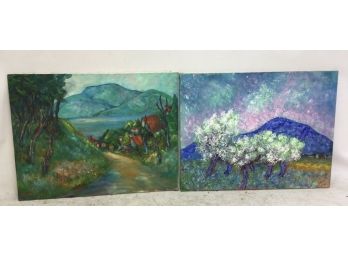 2 Paintings, Landscapes, By Milton Lunin, Peekskill, NY.