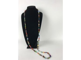 Long Glass Bead Necklace With Sterling Clasp