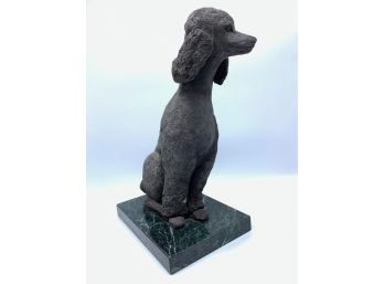 Bernice Malkin Original Ceramic Poodle Sculpture On Green Marble Base After Owner's Pet Poodle 'Toby'
