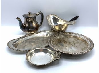 Vintage Silverplate Lot With 5 Pieces Of Silverplate Holloware