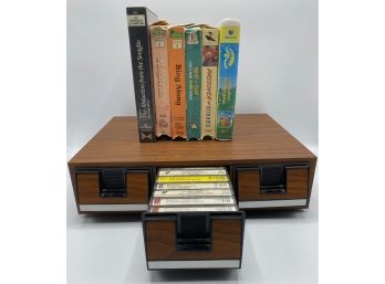 Vintage Tape Cassette Storage Box With 9 Tapes & 6 VHS Movies