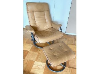 Mid Century Scandinavian Modern Leather Reclining Chair & Ottoman From ChairWorks
