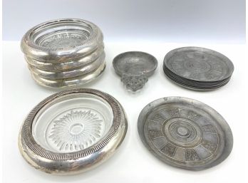 Vintage Silver Plate  & Crystal Coasters & Pewter Coasters & Miniature Bowl