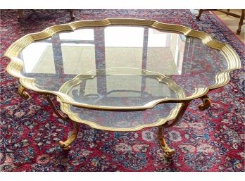 Vintage LaBarge Polished Brass & Glass Coffee Table With Original Receipt, 1970s