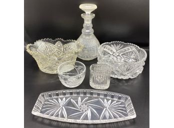 Vintage Cut Crystal Bowls, Platter & Carafe