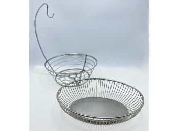 Vintage Wire Bread Basket & Alessi Fruit Basket With Banana Hook, Italy