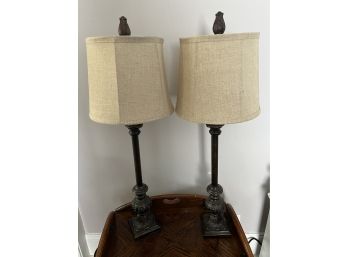 Pair Of Table Lamps With Linen Shades