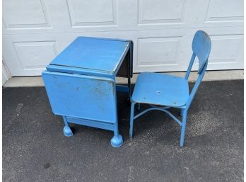 Vintage Blue Metal Desk With Matching Chair