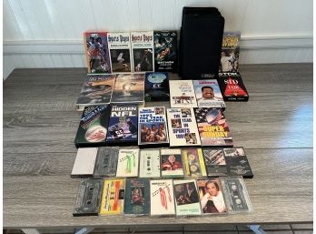 Box Lot Of VHS And Cassette Tapes Including ET, Forest Gump, Batman, The Beatles And The Eagles