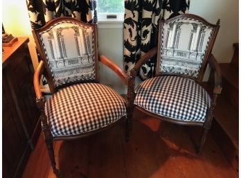 Antique Fornasetti Print Arm Chairs