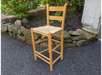 Single Oak Ladder Back Counter Stool With A Rush Seat