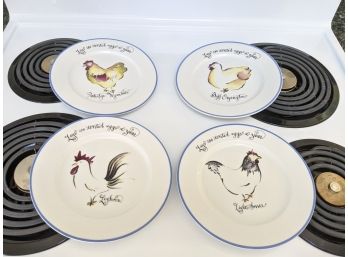 Collection Of 4 Italian Porcelain Plates Featuring Chickens