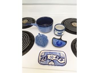 Grouping Of 5 Blue Stoneware Pieces