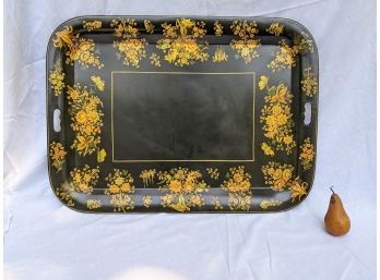 Vintage Large Signed And Dated Hand Painted Black Tray From 1959