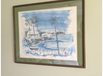 Framed And Matted Water Color Print Of A Tropical Bay