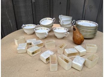 Wedgwood Porcelain Tea Set And Unmarked Napkin Rings