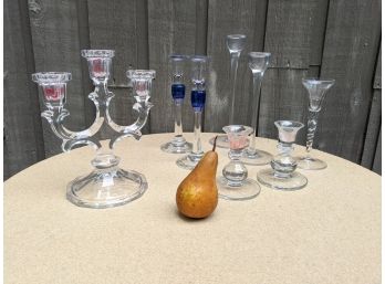 A Grouping Of 8 Candle Glass Candle Holders