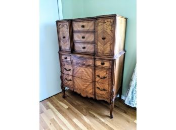 Vintage Tiger Oak Tall Dresser With Inlay Details Bedroom Set #2