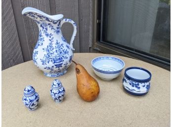 A Grouping Of 5 Blue Glazed Porcelain Pieces