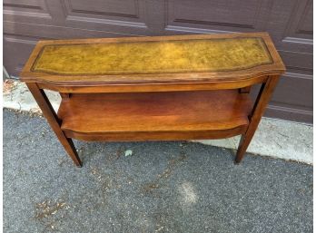 Vintage Leather Top Console Table With Brass Feet