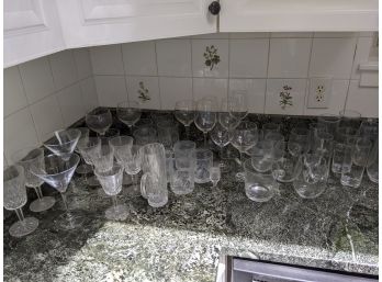 Large Grouping Of 46 Pieces Of Glass Mostly Crystal If Not All