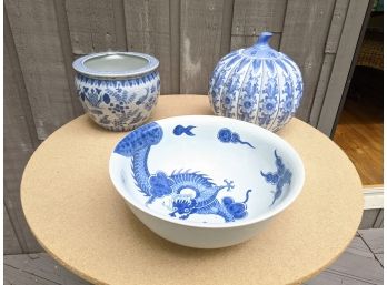 Grouping Of Three Chinese Blue Glazed Stoneware
