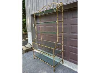 Large Metal And Glass Hollywood Regency Shelving Unit