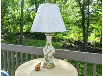 Vintage Chinese Porcelain Table Lamp With A Jade Color Glaze And Gold Details #2