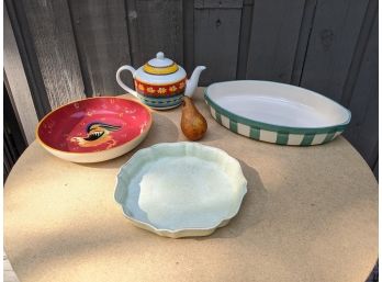 Grouping Of Four Serveware Pieces Plus Lid  Some Marked Protuguese