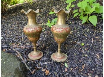 A Pair Of Brass Vases From India #2