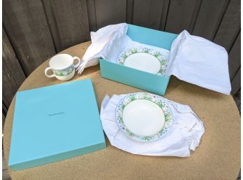 Tiffany & Co. Spring Flowers And Bunny Plate With Bowl And Two Handed Cup In Box