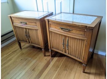 Pair Of Vintage Bed Side Tables With Stone Tops Bedroom Set #1