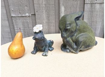 Cast Iron Bunny And Composite Frog