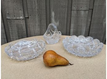 Two Incredibly Cut Crystal Dishes And A Crystal Basket