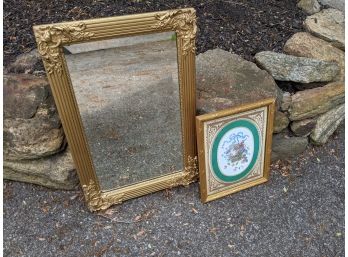 Vintage Framed Gold Mirror And Print.