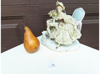 German Lady With Table And Dog Porcelain Figurine #3