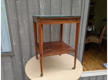 Vintage Side Table With Inlay Details And Brass Casters