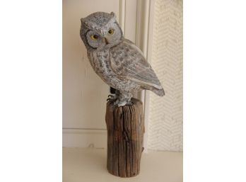 Decorative Stone Owl On Driftwood Base