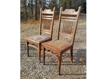 Pair Antique Oak Side Chairs - AS IS