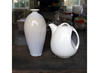 Palm Restaurant Ceramic Lidded Pitcher And Stoneware Vase