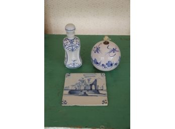 Vintage Lufthansa Swag And Blue Painted Dutch Ceramics