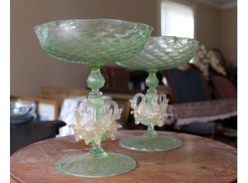 Stunning Antique Hand Blown Venetian Glass Candy Dishes