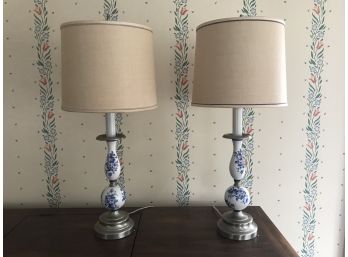 Pair Stainless Steel And Ceramic Lamps